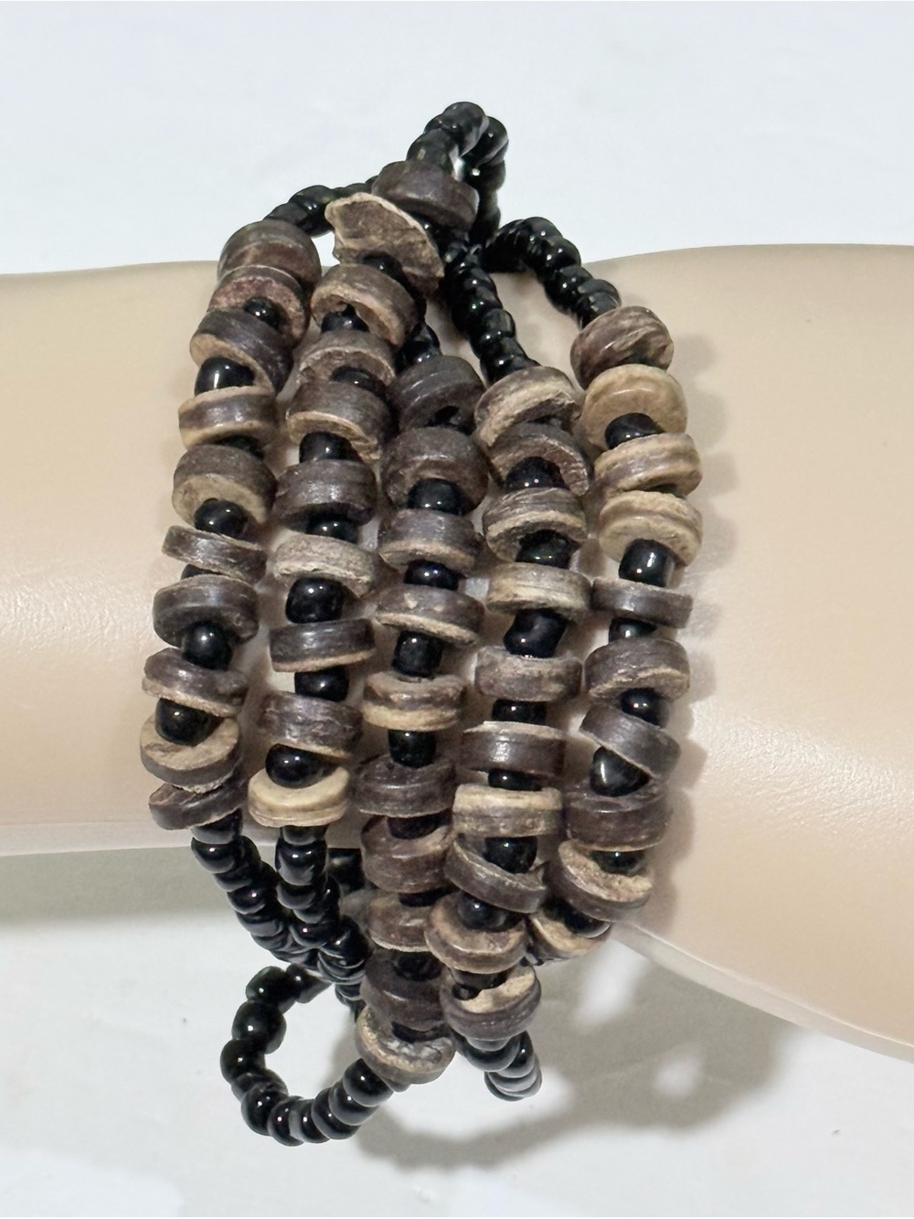 Handcrafted Chunky Multi-strand Brown & Black Beaded Wrap Bracelet Jewelry NWT